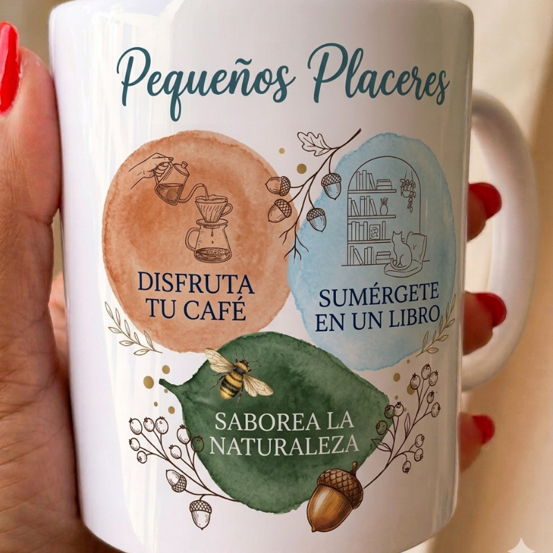 Taza con frase «Pequeños Placeres»