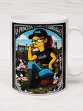 Taza La Princesa del Corrallo con chica estilo Simpson y vacas