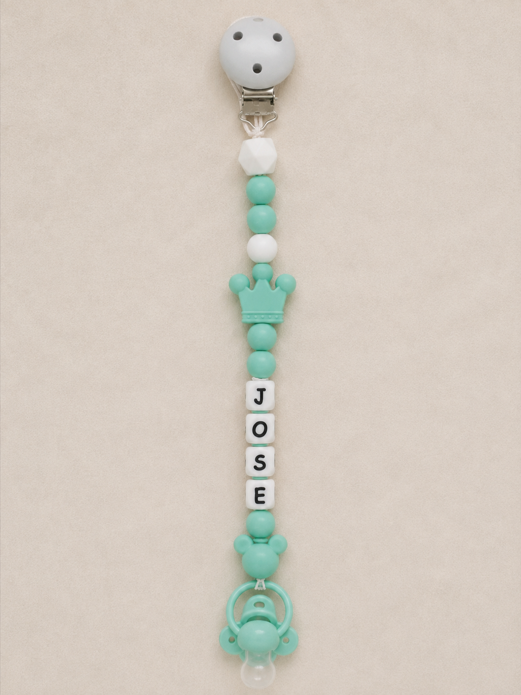 Chupetero personalizado de silicona verde para bebé - vista detalle