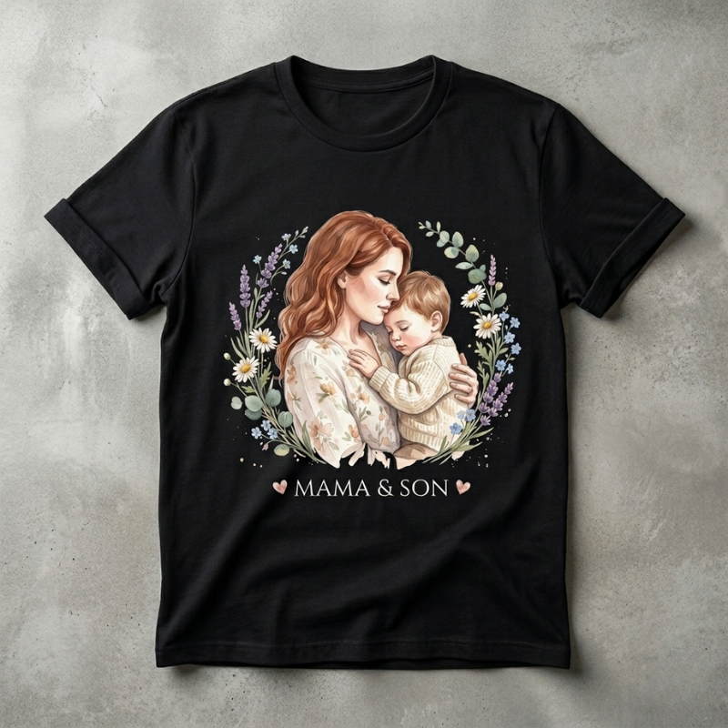 Camiseta «Mama & Son» con ilustración floral