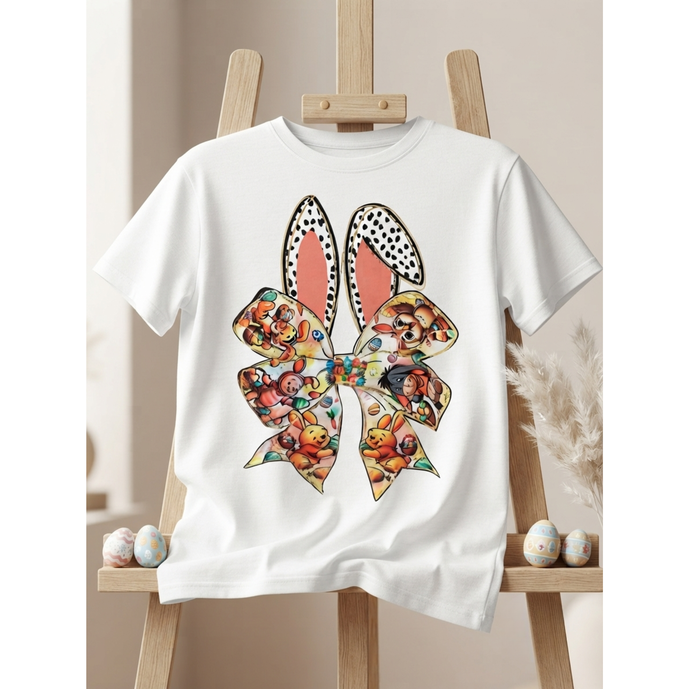 Camiseta blanca Winnie the Pooh Pascua con lazo y orejas de conejo talla 4-5