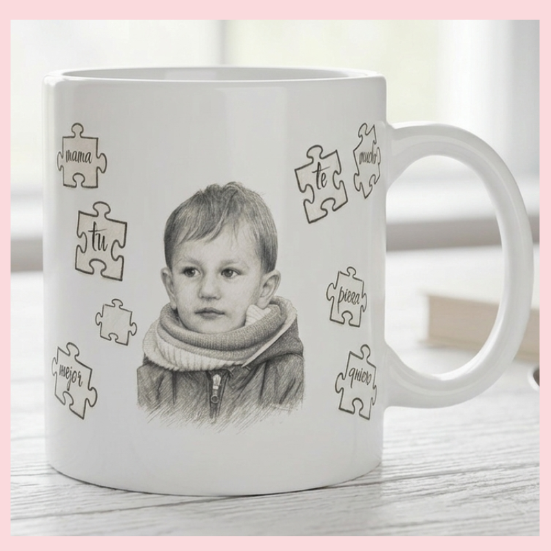 Taza Personalizada con tu Foto Estilo Dibujo a Lápiz