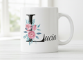 Taza Personalizada con Inicial Floral y Nombre | Hecha a Mano