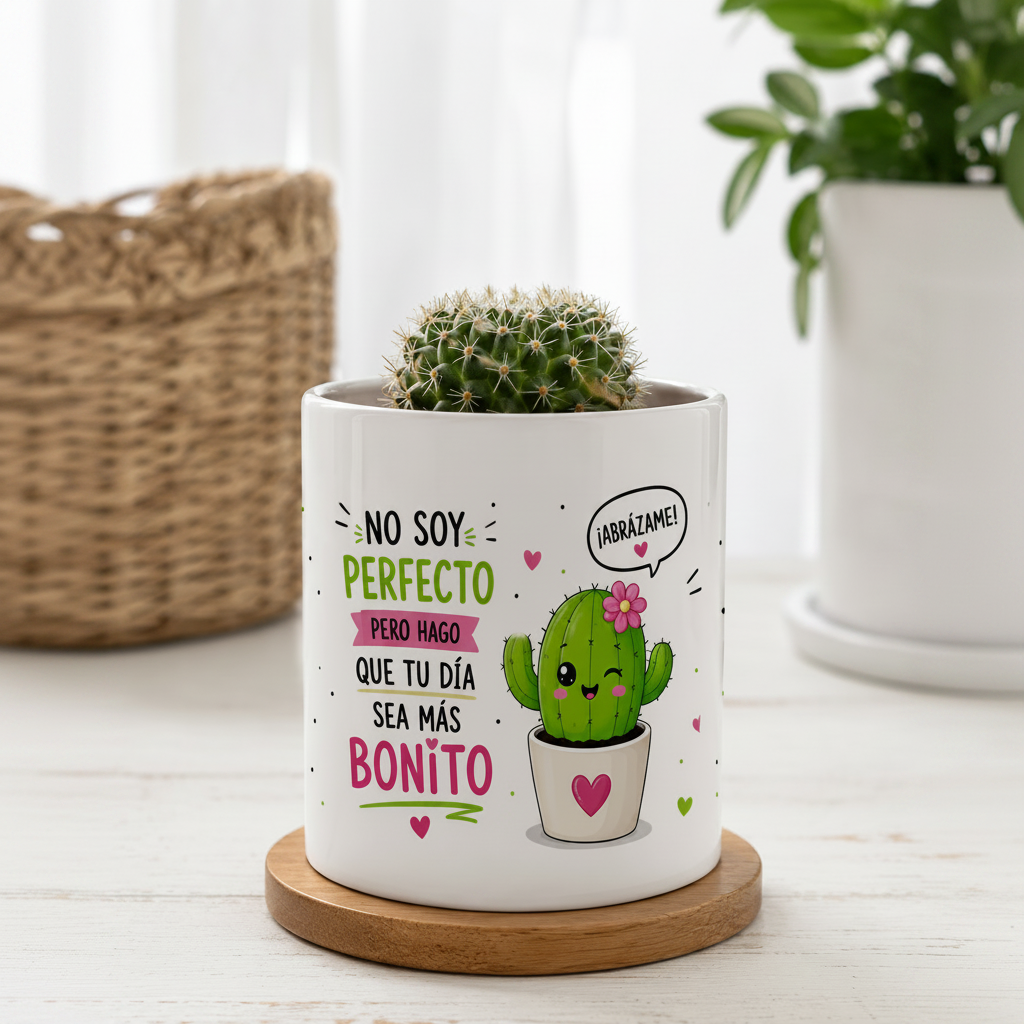 Macetero personalizado con cactus en formato cuadrado para tienda